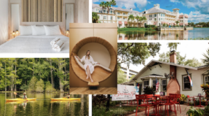 Sol üst - Kompose Boutique Resort - sağ üst - Kutlama - orta - ette Otel _ sol alt - kano etkinliği - sağ alt - Susana's Café - fotoğraf kredisi - Kissimmee Deneyimi